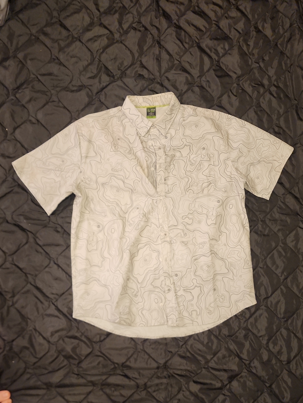 Men's White Short-Sleeve Topographic Print Polo Shirt